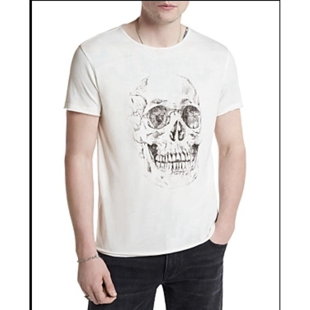 JOHN VARVATOS Raw Edge Skull Graphic Tee T Shirt White Men 2XL‎ Grunge NWT $118
